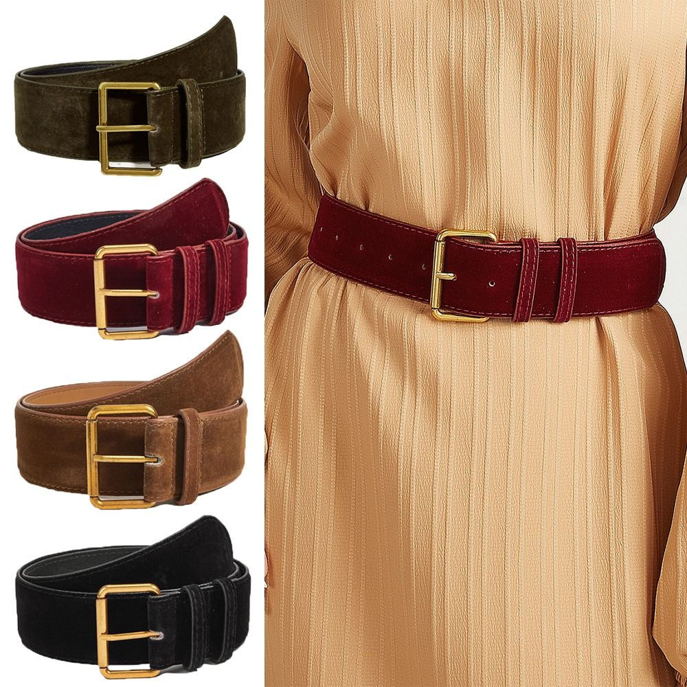 Women Fashion Luxury Design Suede Leather Wide Belt Trendy Casual Pin Buckle Wai