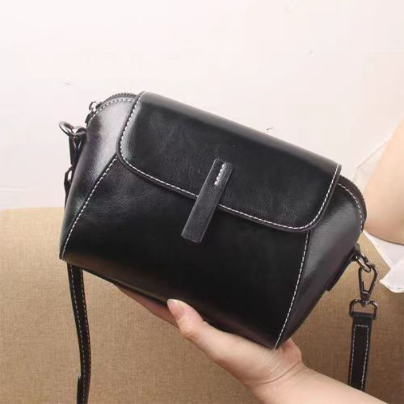 Women's Small Phone Bag Fashionable Oil Wax Cowhide Leather Handbag Versatile an
