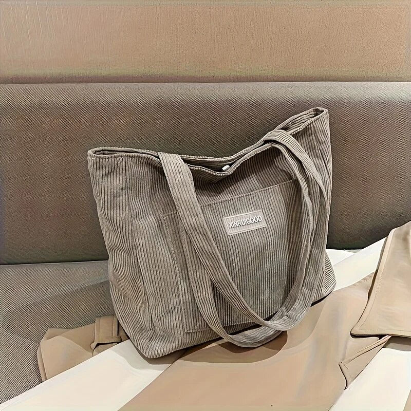 Large Capacity Shoulder Bag Trendy Corduroy Tote Bag Solid Color Ladies Handbag