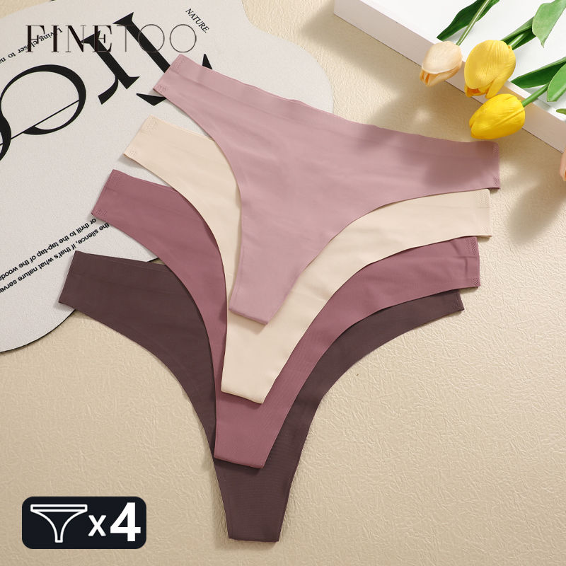 4PCS Ultra-thin Seamless Underwear Women's Invisible Panties Sexy Ice Silk Thong