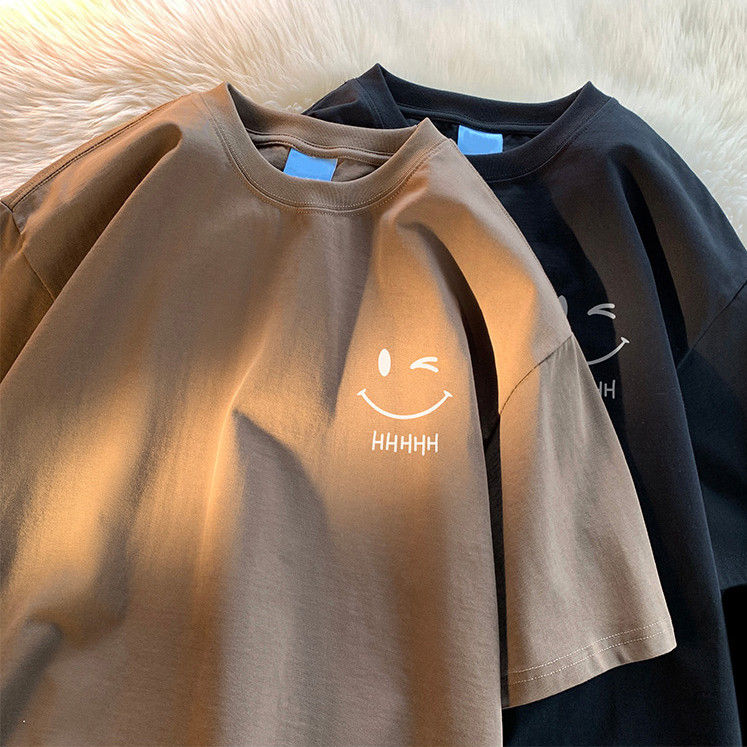 Men Women's Smiling Face Funny Fashion Couple Short Sleeved T-shirt American Bas