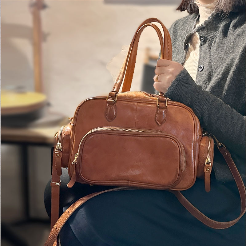 weekend travel luxury genuine leather ladies multi-pocket handbag fashion vintag