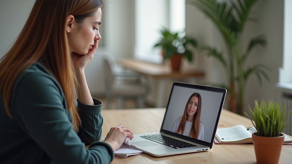 Plano medio de una persona tomando notas durante una sesión de terapia online