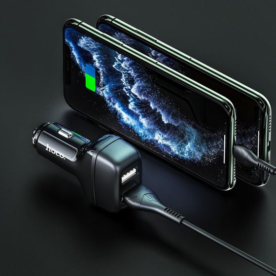 Thumbnail: HOCO CAR CHARGER “Z36 LEADER” DUAL PORT SET WITH CABLE BLACK