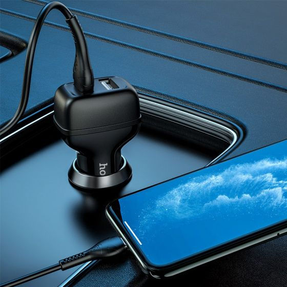 Thumbnail: HOCO CAR CHARGER “Z36 LEADER” DUAL PORT SET WITH CABLE BLACK