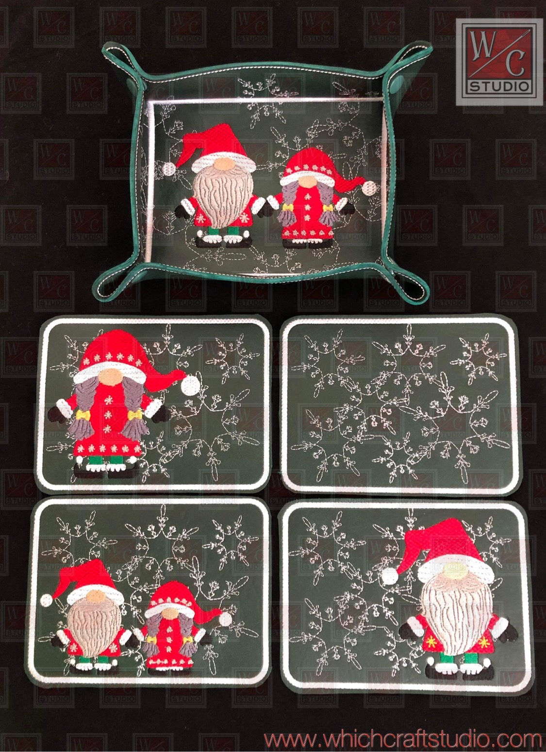 Digital SantaGnomes MugMat Set of 5 Digital Embroidery Files