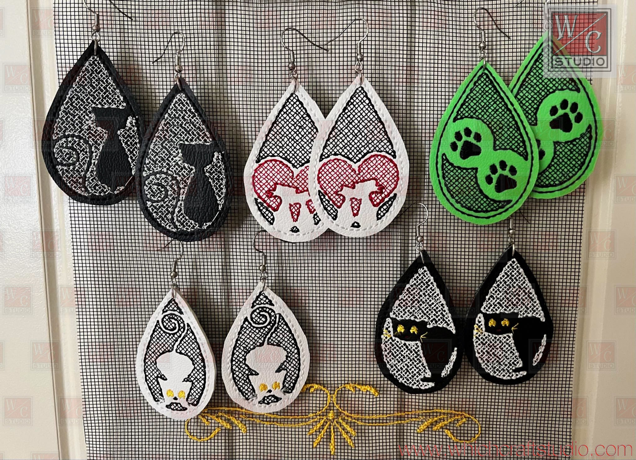 Digital Cat Drop Earrings Set of 5 Digital File
