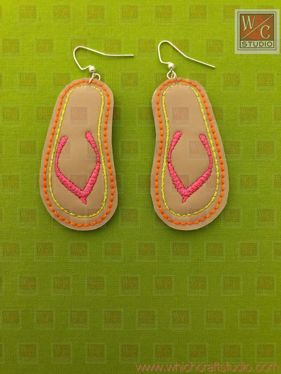 Digital Flip Flop Earrings 2.25x1 Embroidery Design Files