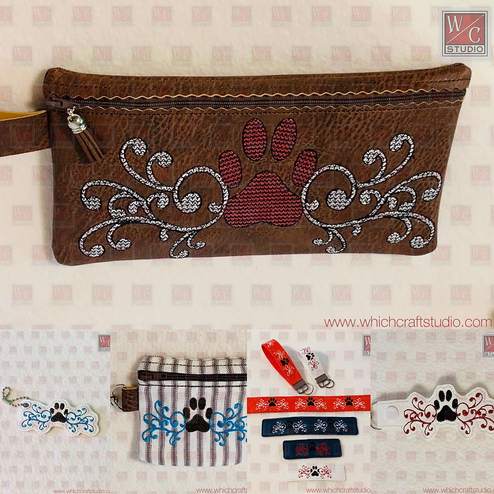 Digital Paw Print Flourish bag set of 15 Digital Embroidery Design