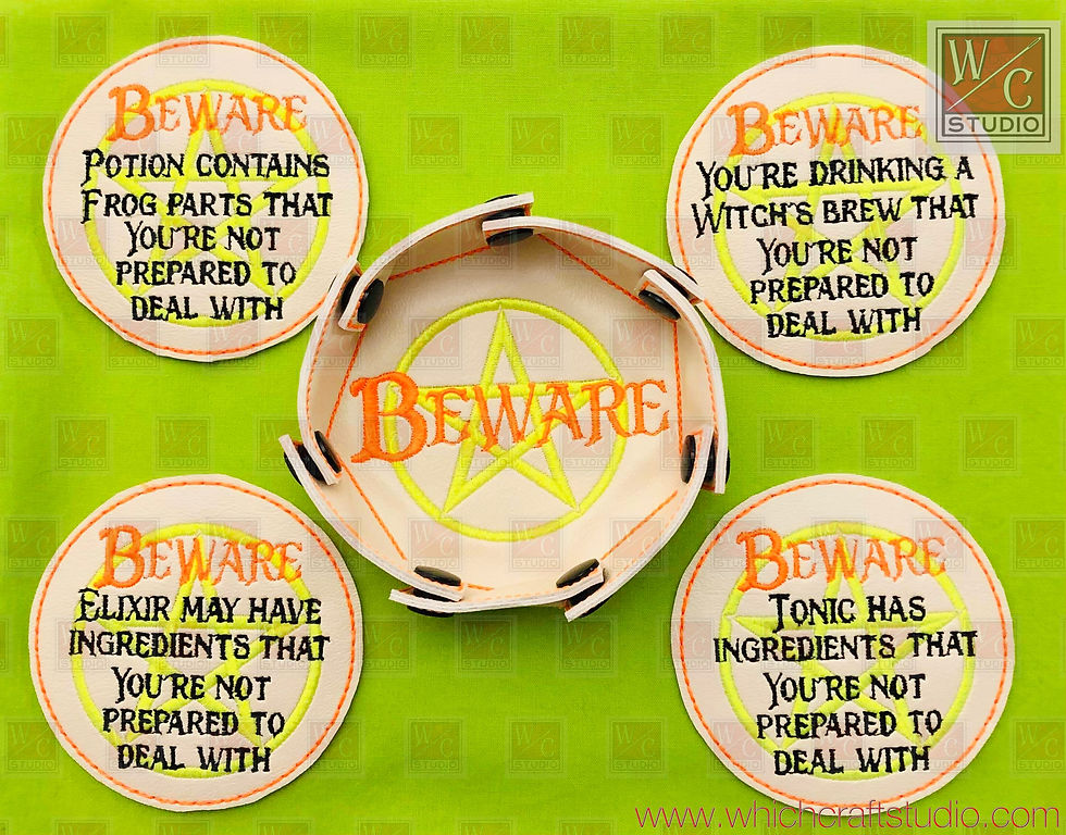 Digital Beware Drink Round Coaster Set Digital Embroidery