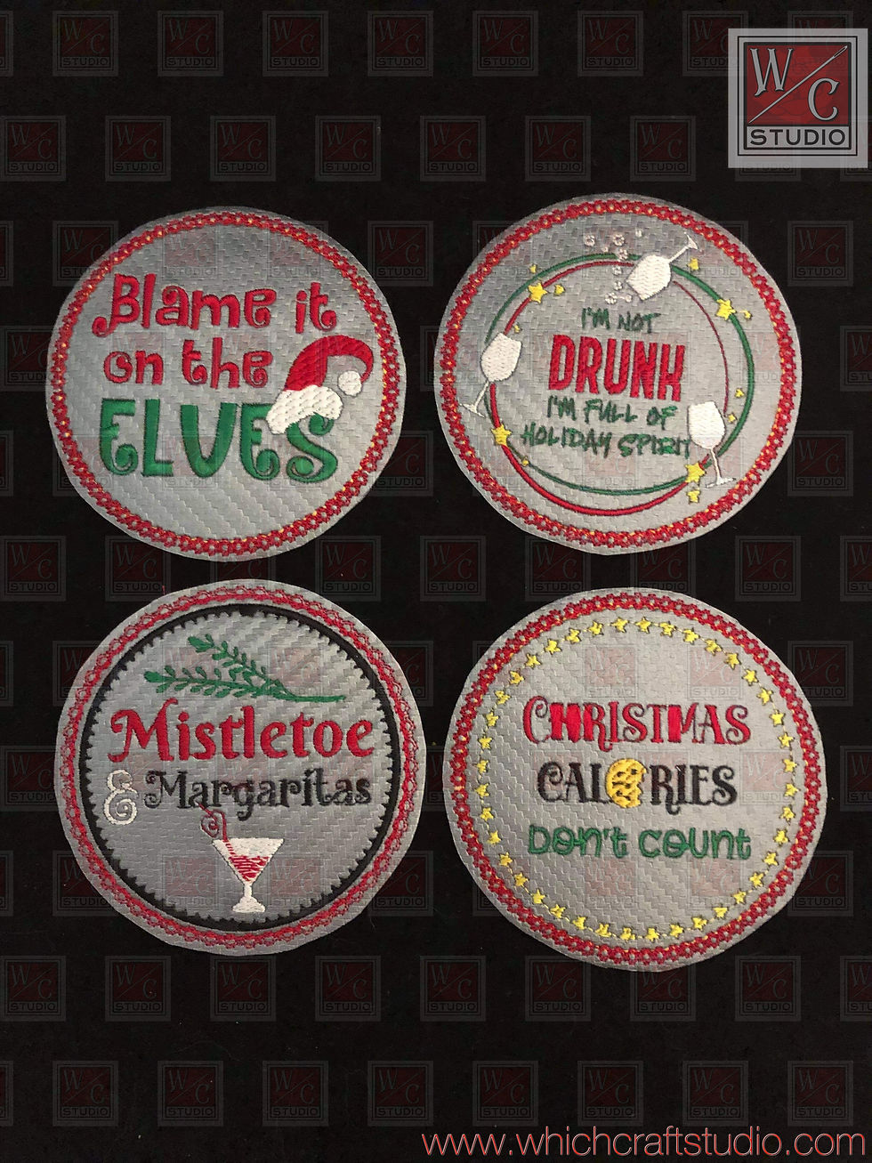 Thumbnail: Digital Christmas Coaster Set Digital Embroidery