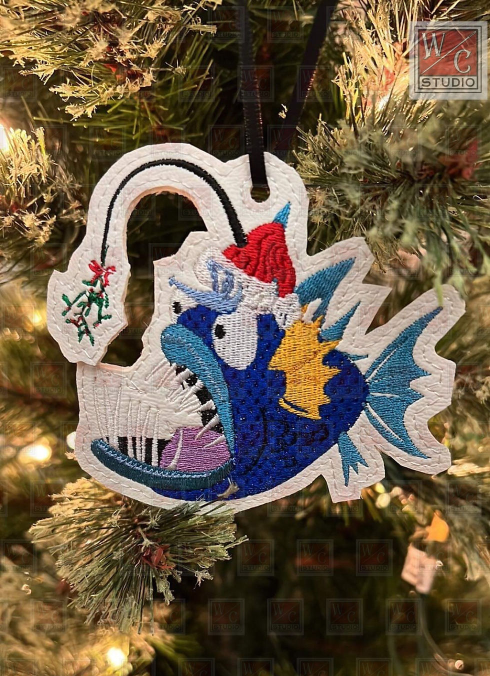 Digital Mistletoe Angler Fish Ornament. Digital Files