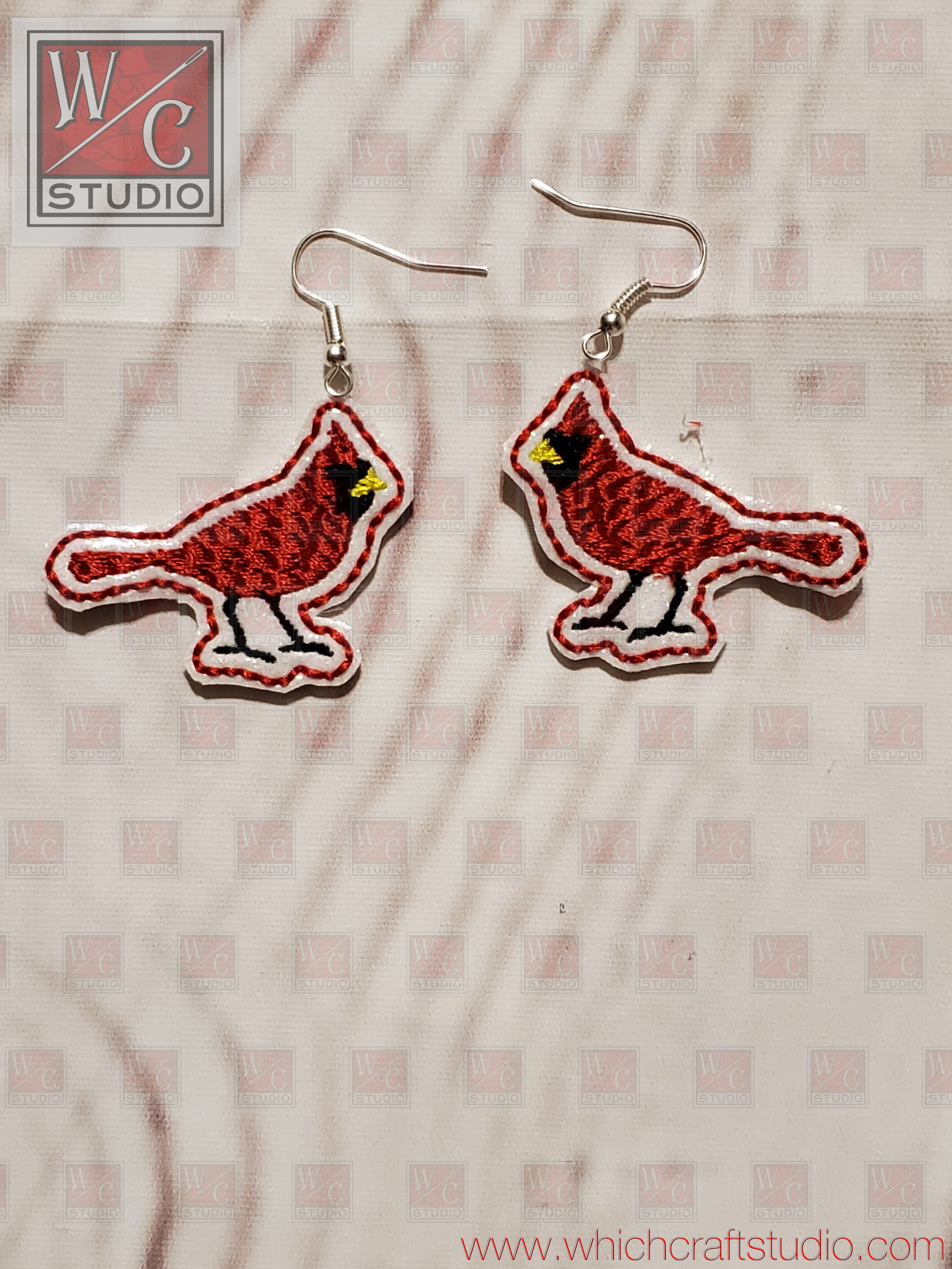 Digital Cardinal Bird Earrings Embroidery Designs