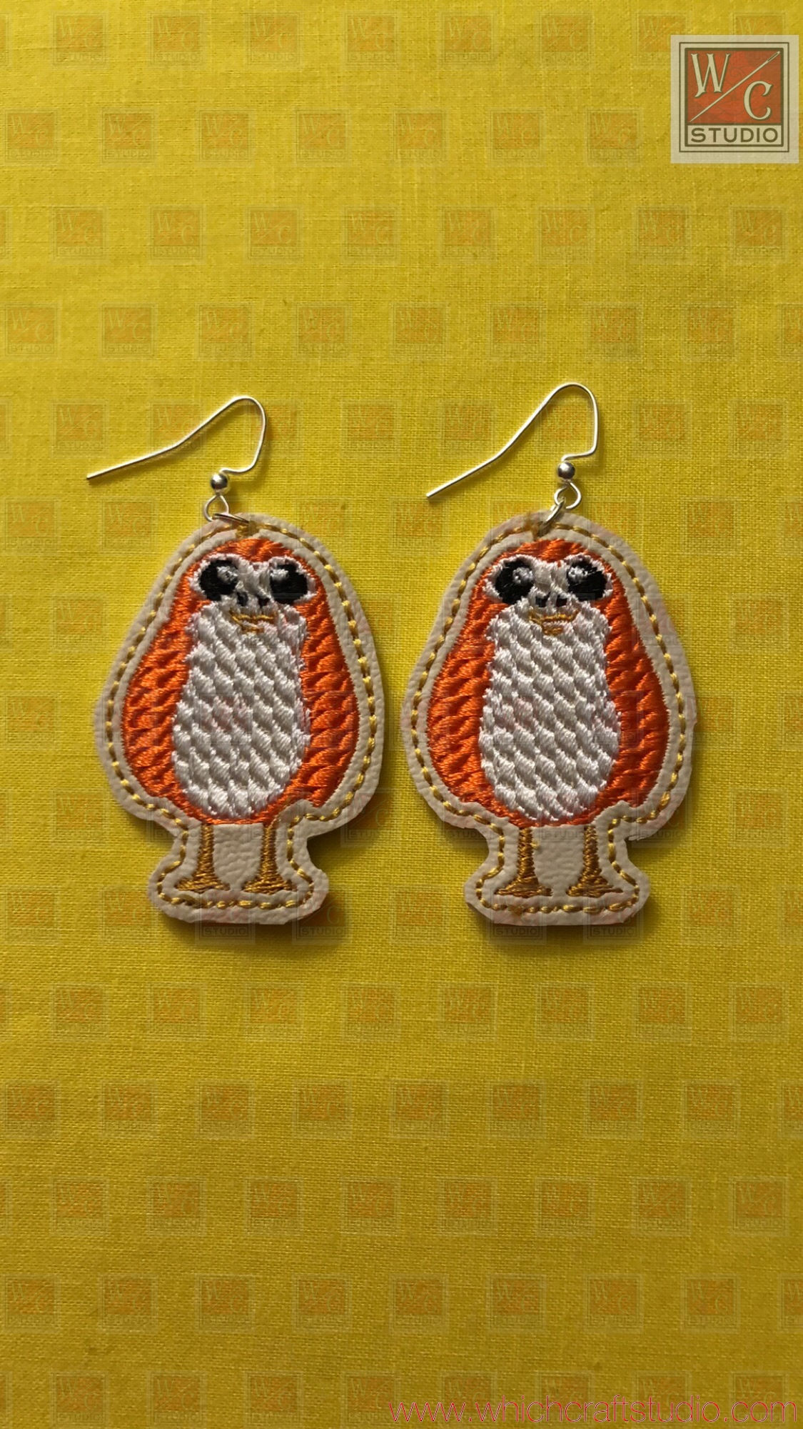 Digital Porg Earrings 1x2 Embroidery Design Files