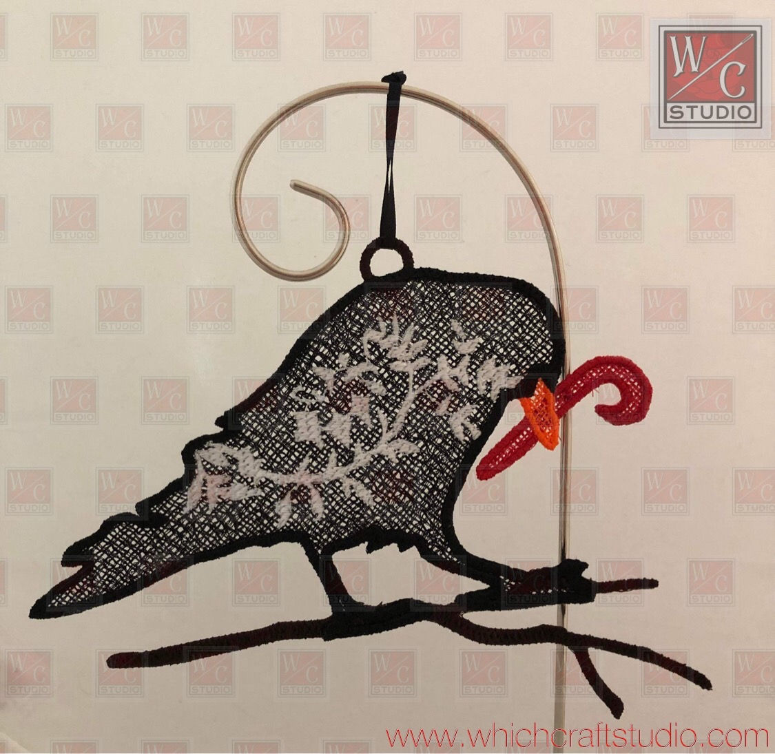 Digital FSL Christmas Crow 6x10.Digital Embroidery