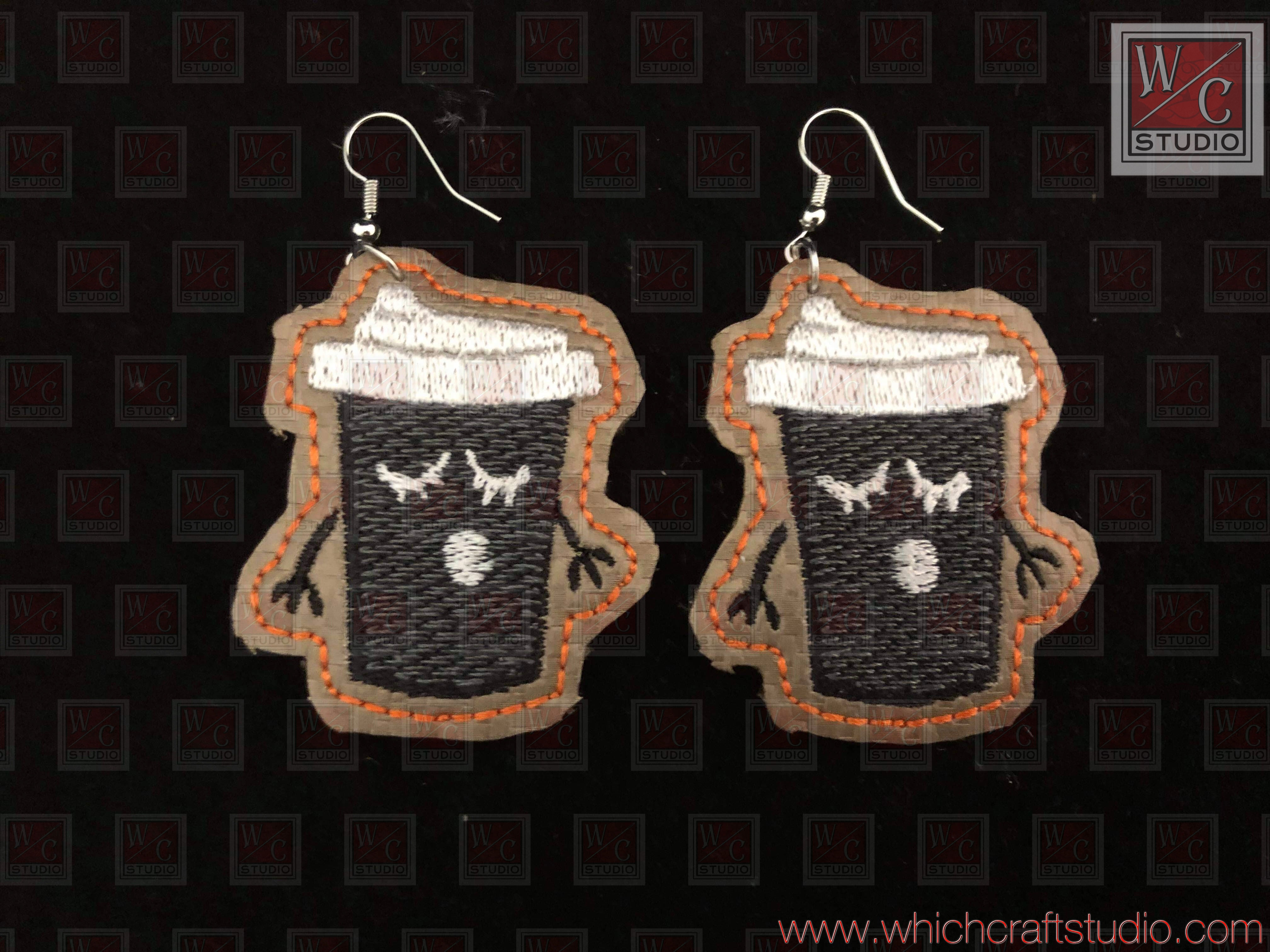 Digital 7 Coffee Cup Earrings Digital Embroidery