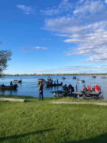Fishing tournament on calm lake