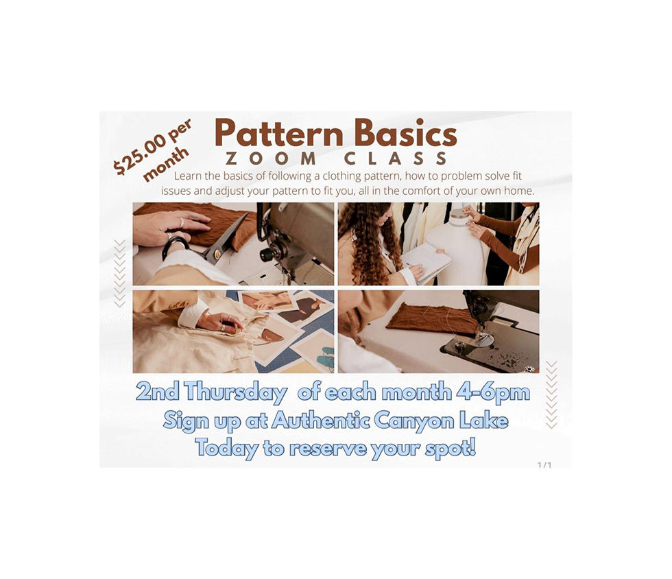 Pattern Basics Online Zoom Class on 2nd Thursdays each month 4-6 pm. $25/Month.  Starting May 14th