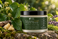 Kawakawa - Hemp - Calendula balm on a stand