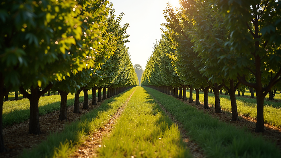 Wide angle view of a chestnut orchard in Missouri
