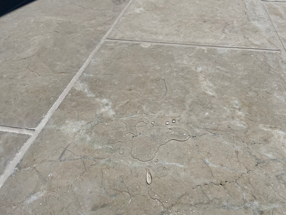 Example of the repaired and sealed marble terrace
