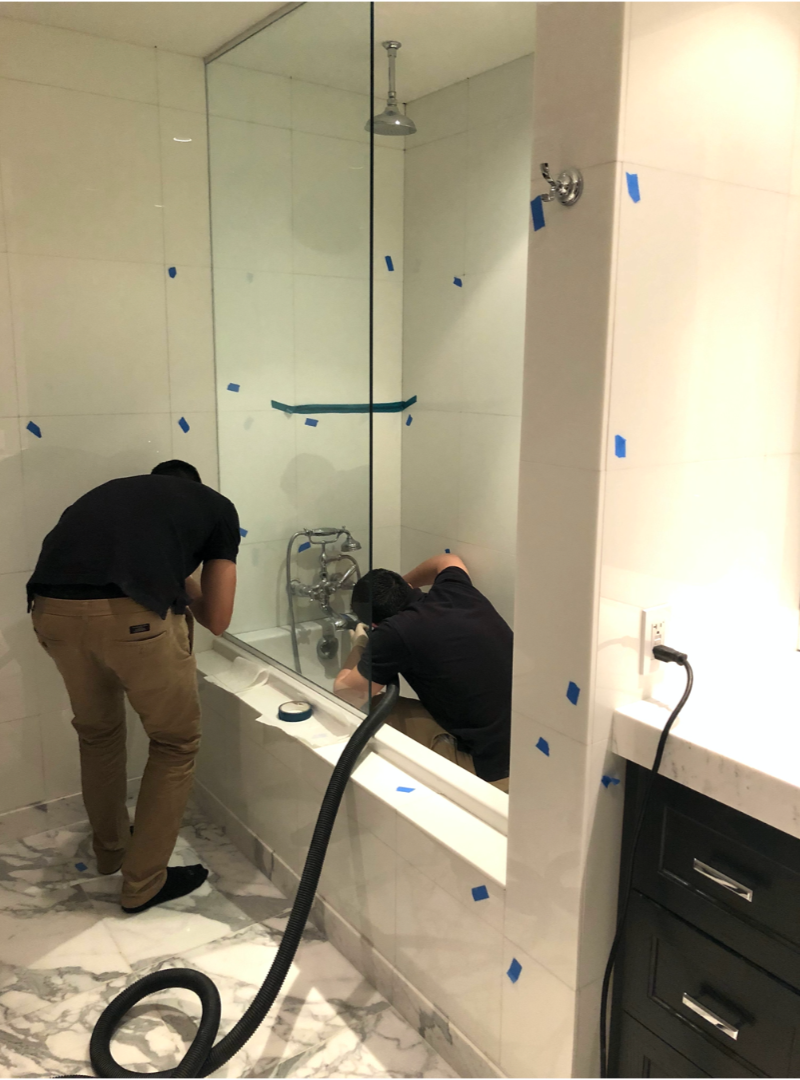 Person cleaning marble in home
