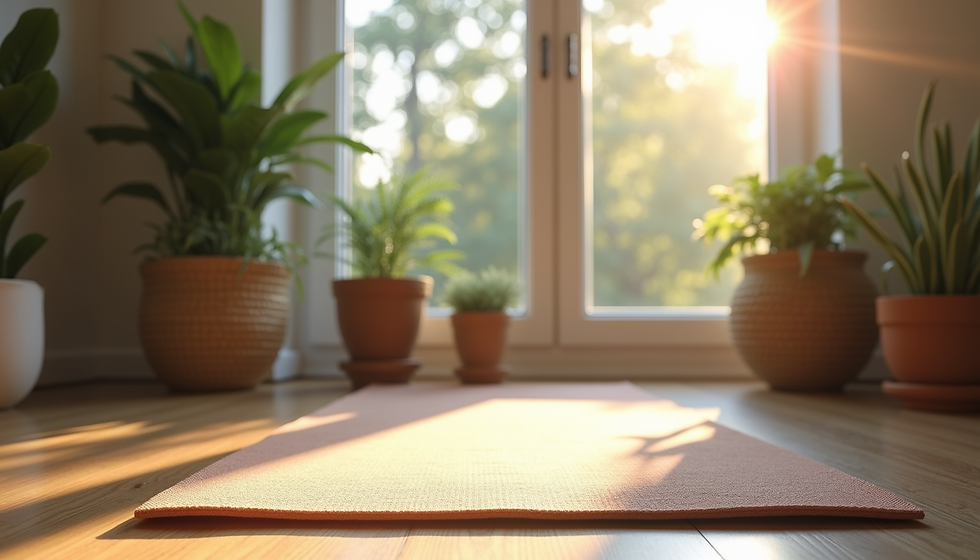 peaceful picture of yoga mat in front of window with plants