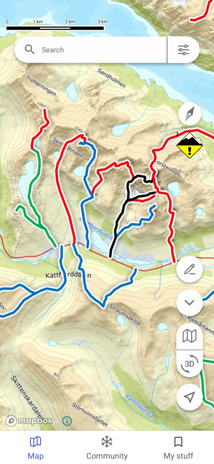 Screenshot of rated slopes from the app.