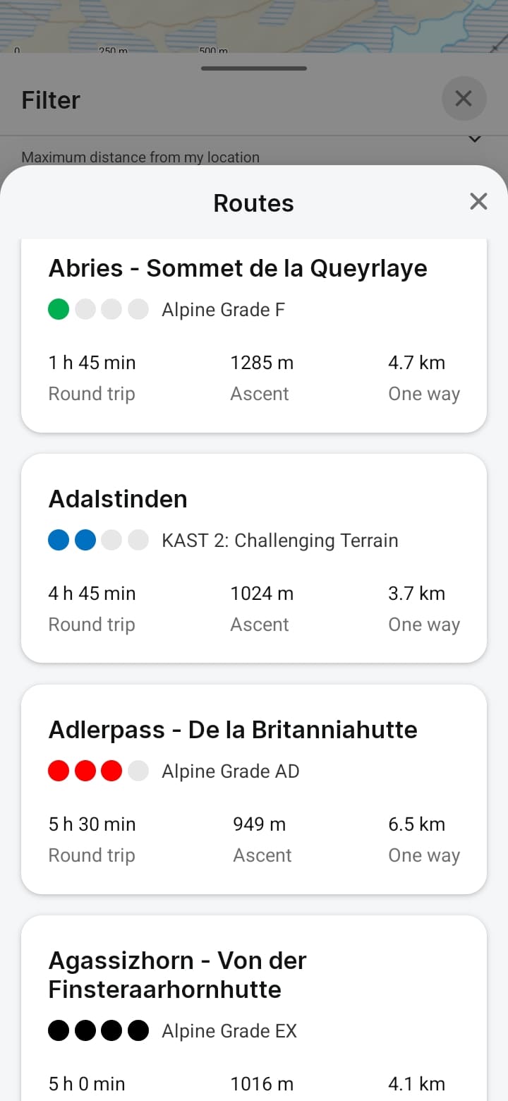 Screenshot of the tour catalogue from the app.