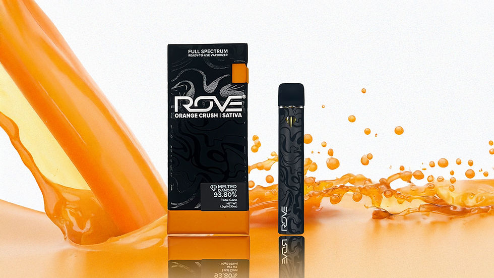 Rove Orange Crush showing the tall, rectangular black stick-style design with a removable pod.