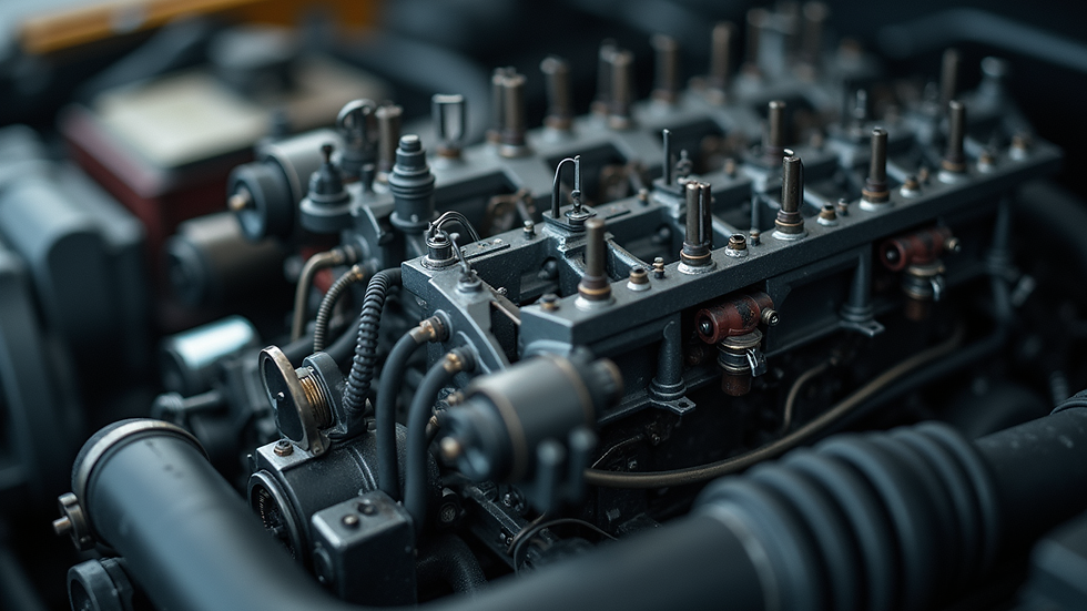 Close-up view of a diesel engine with visible components