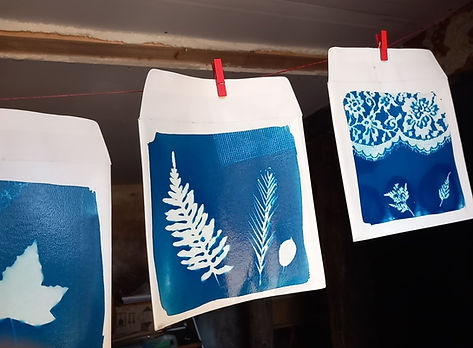 atelier intergénérationnel atelier créatif atelier artistique eco art impression végétale Nathalie Carron écrivaine artiste plasticienne cyanotype textile plantes nature