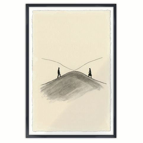 deux silhouettes se rencontrent paysage minimaliste apaisant encadrée