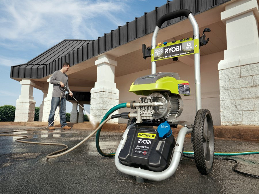 Can I use detergents or cleaning solutions with a Ryobi pressure washer?