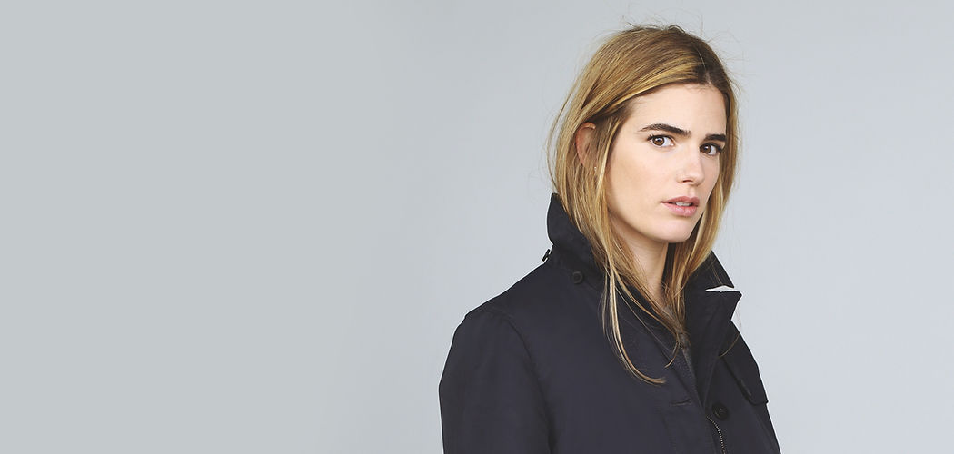 Model in Navy Coat