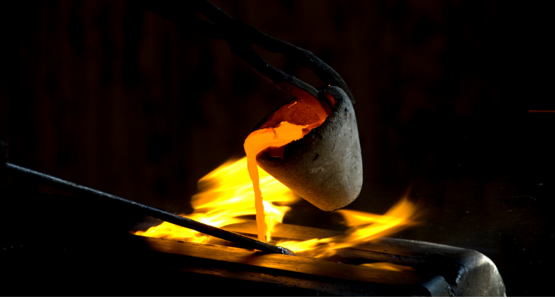 This is a picture of a crucible filled with molten silver