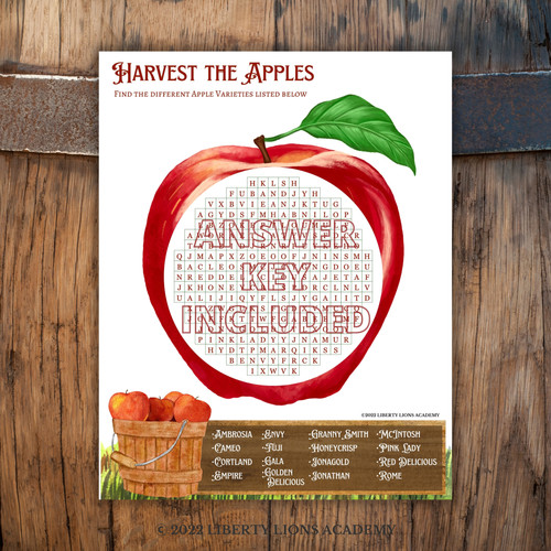 Harvest The Apples Word Search Liberty Lions Academy