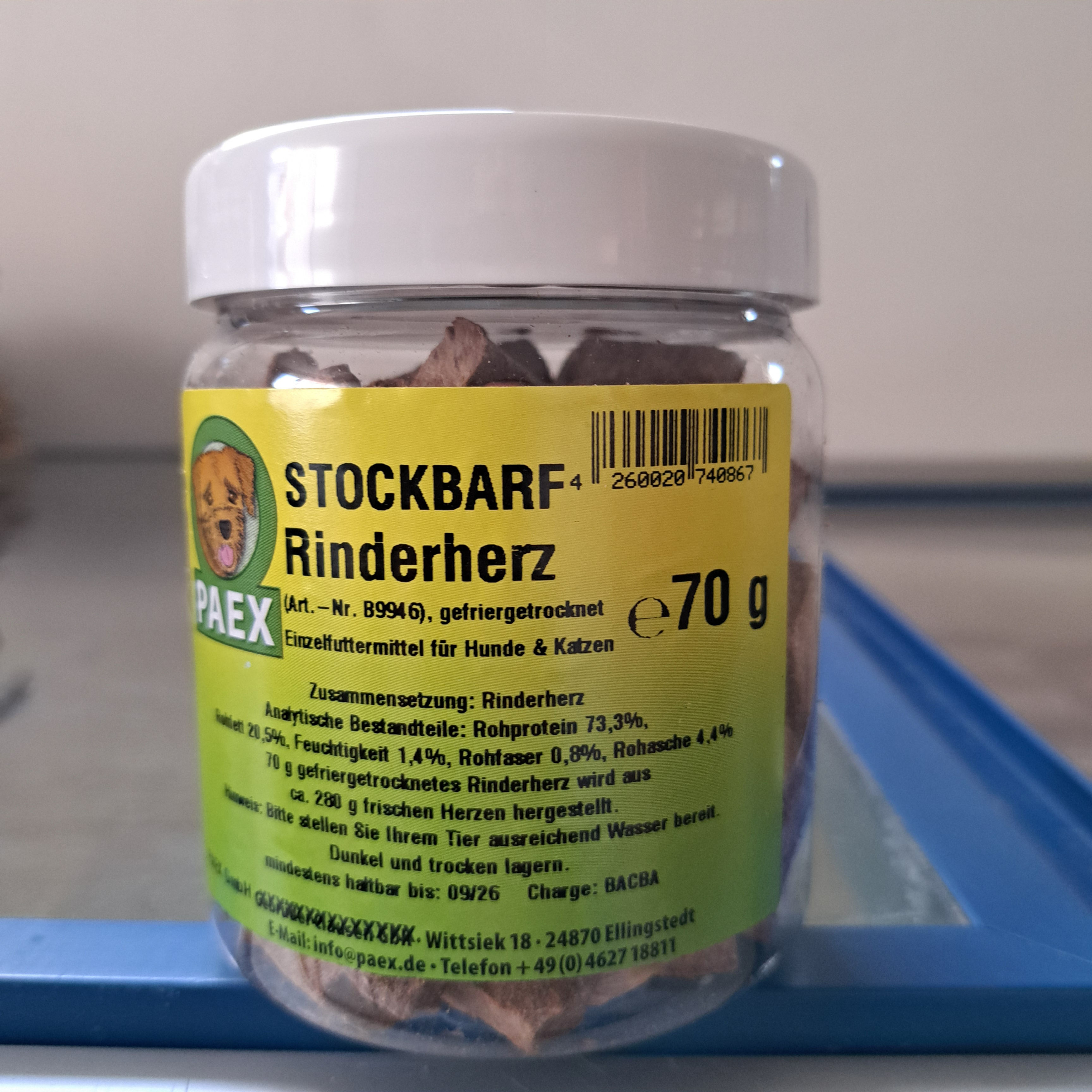 Stockbarf Rinderherz 70g