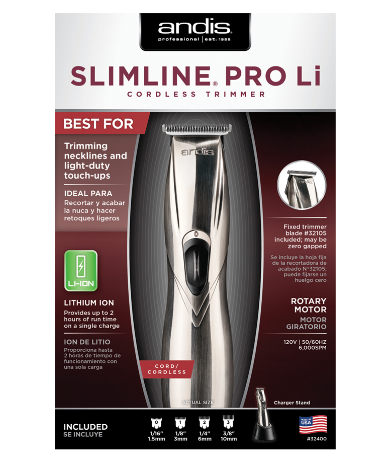 Thumbnail: Andis  Chrome Slimline Pro Li Lithium Ion Cordless Trimmer, D-8 # 32400
