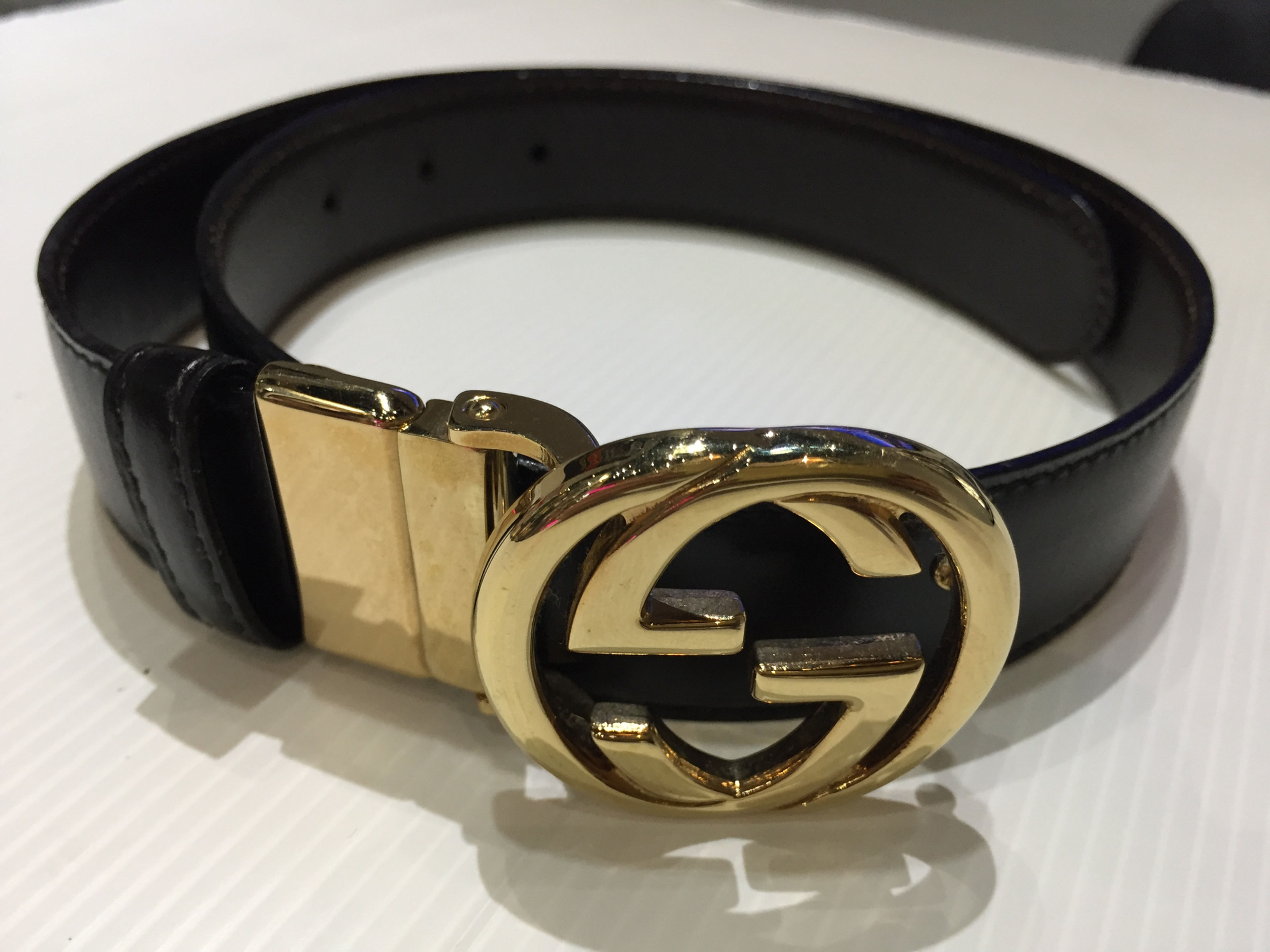 GUCCI   WG  LADY'S BELT    black  lerther  