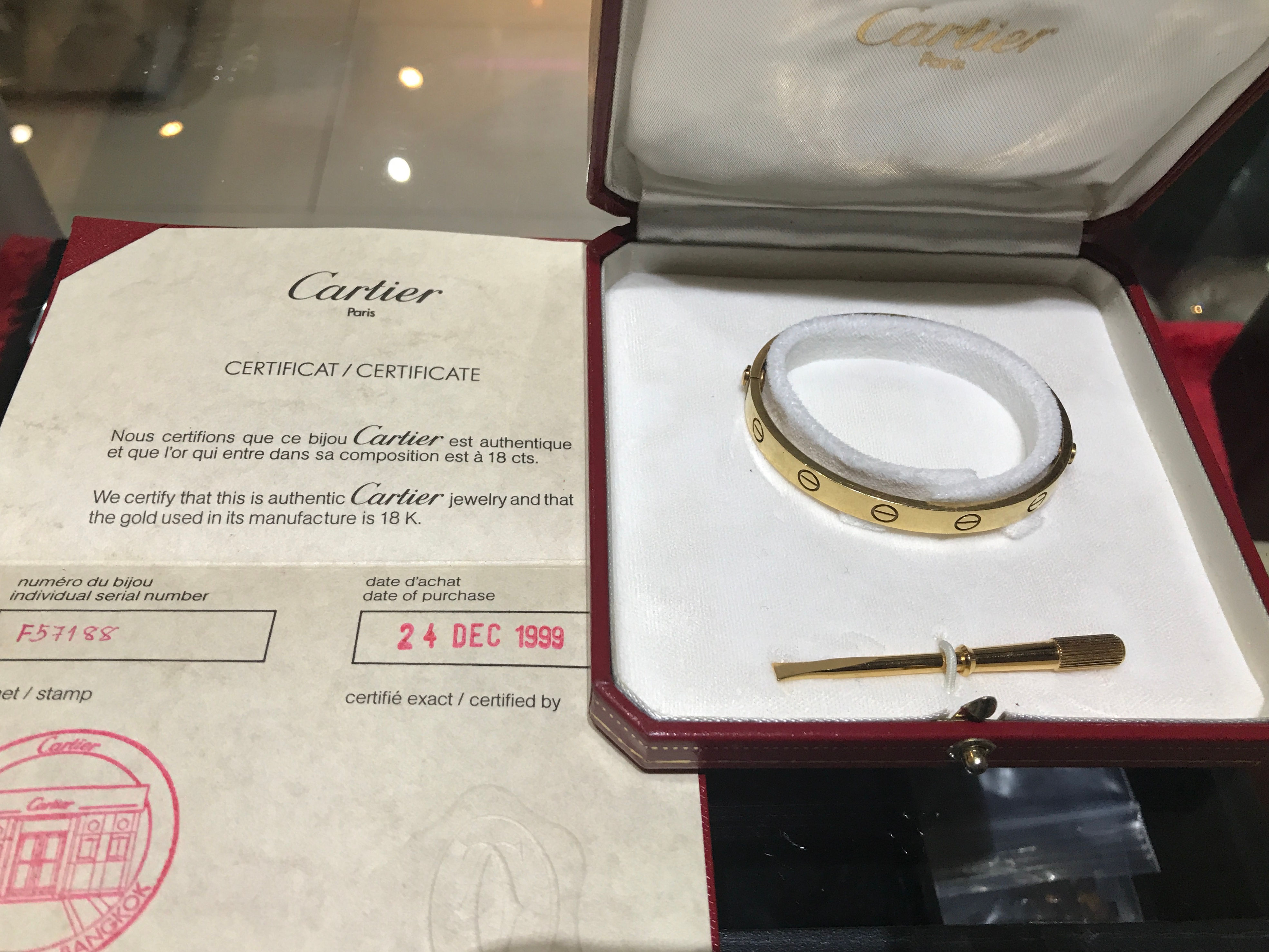 CARTIE  LOVE BRACELET    k18 YG   size #16     30.6g    BOX&GARANTY CADE      