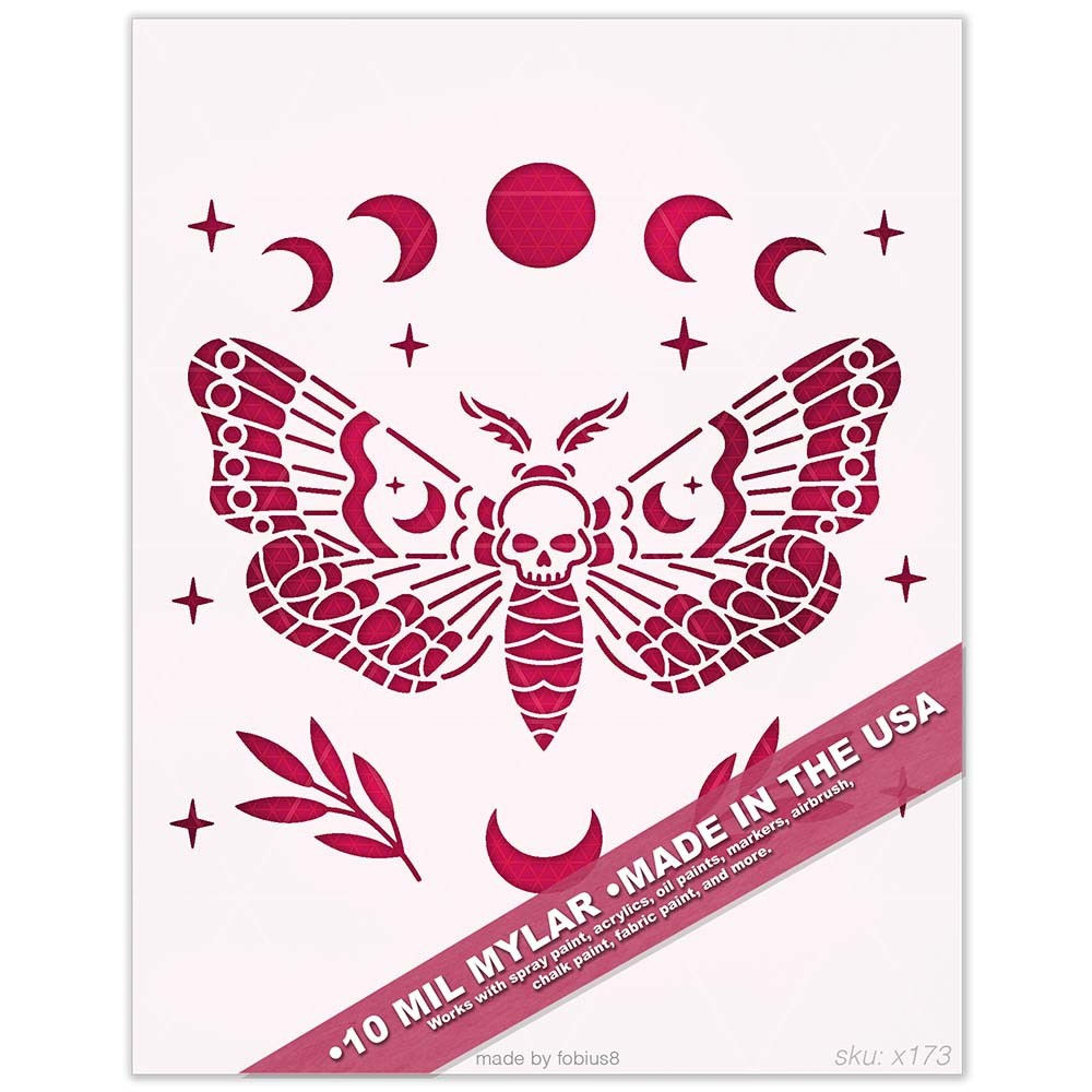 Skull Moth Stencil - Gothic Celestial Moon Witchy 10 Mil Mylar Template