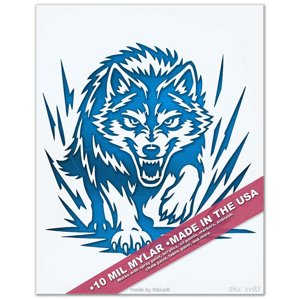 Attacking Wolf Stencil - Fierce Wild Animal Predator 10 Mil Mylar Template XV93