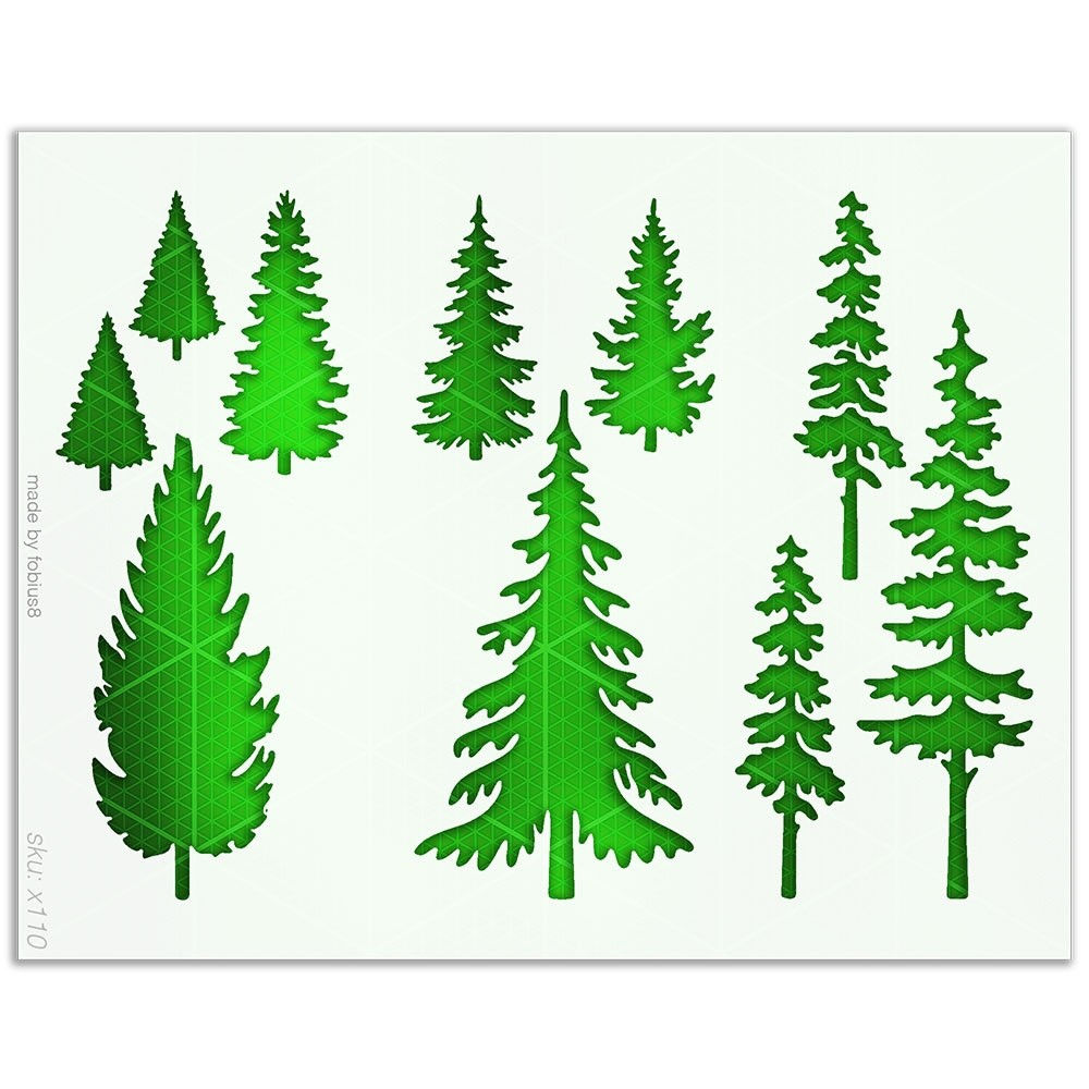 Pine Tree Stencil Set - Forest Evergreen Nature 10 Mil Mylar Template