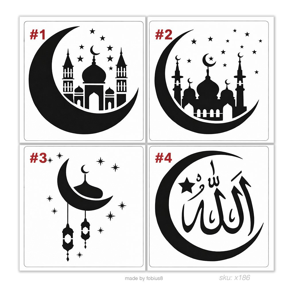 Islamic Mosque Stencil - Allah Calligraphy Crescent Moon Stars 10 Mil Mylar DIY