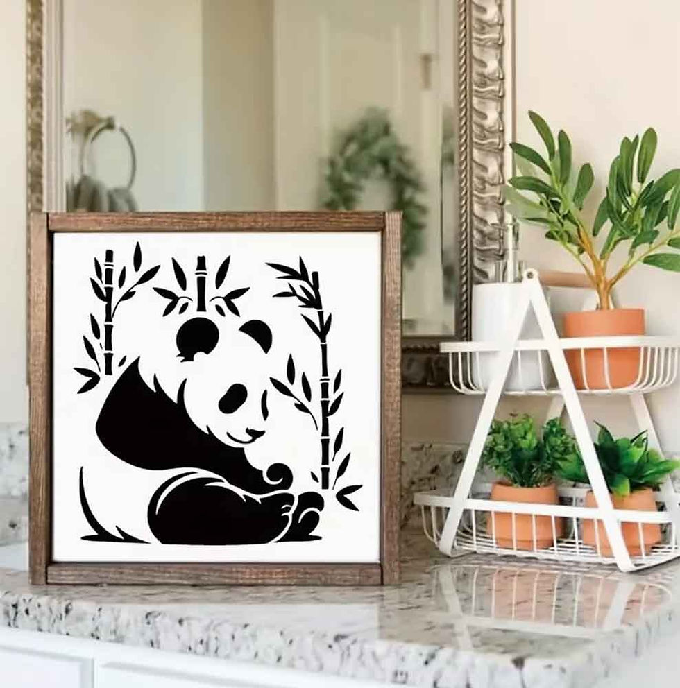 Thumbnail: Panda Bamboo Stencil - Cute Bear Wildlife 10 Mil Mylar Reusable Template