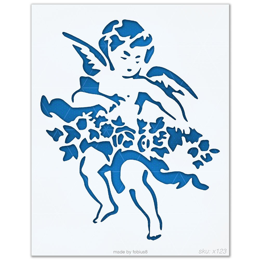 Cherub Angel Stencil - Cupid Baby Wings Floral 10 Mil Mylar Template