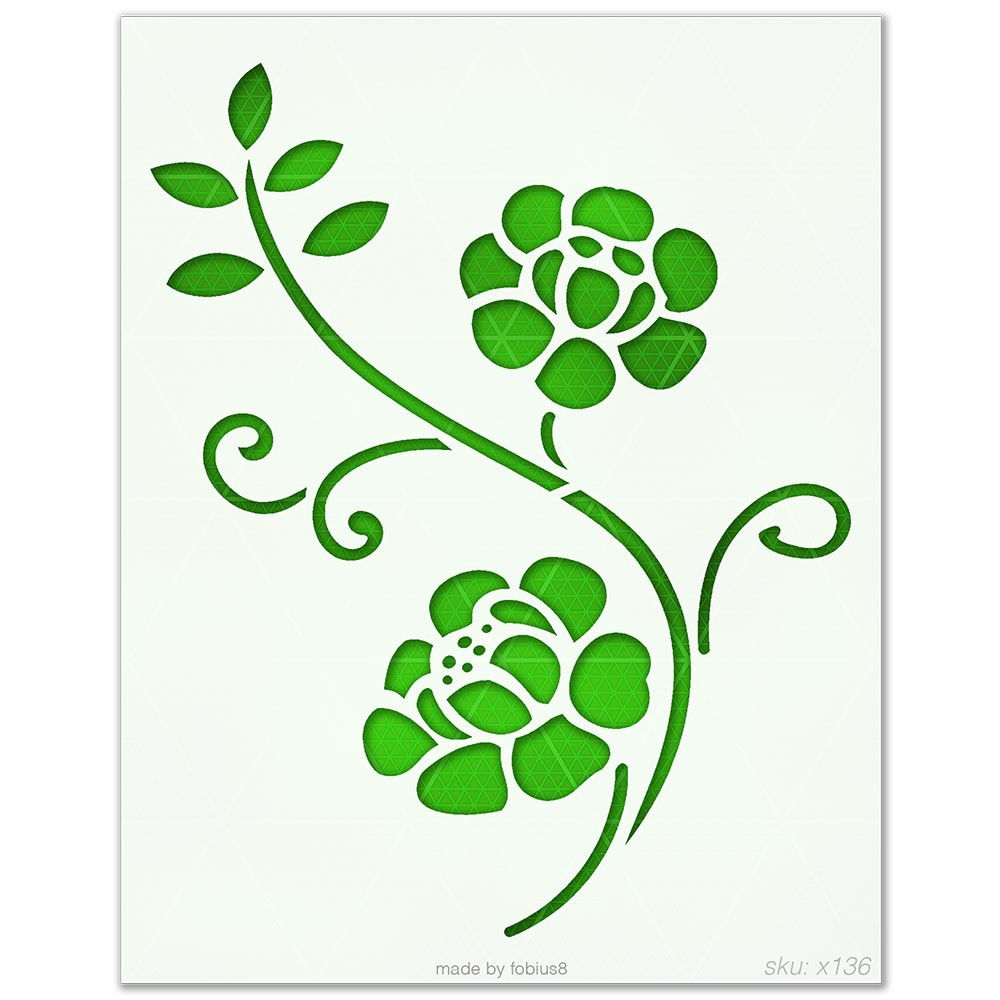 Flower Vine Stencil - Floral Scroll Bloom 10 Mil Mylar Template