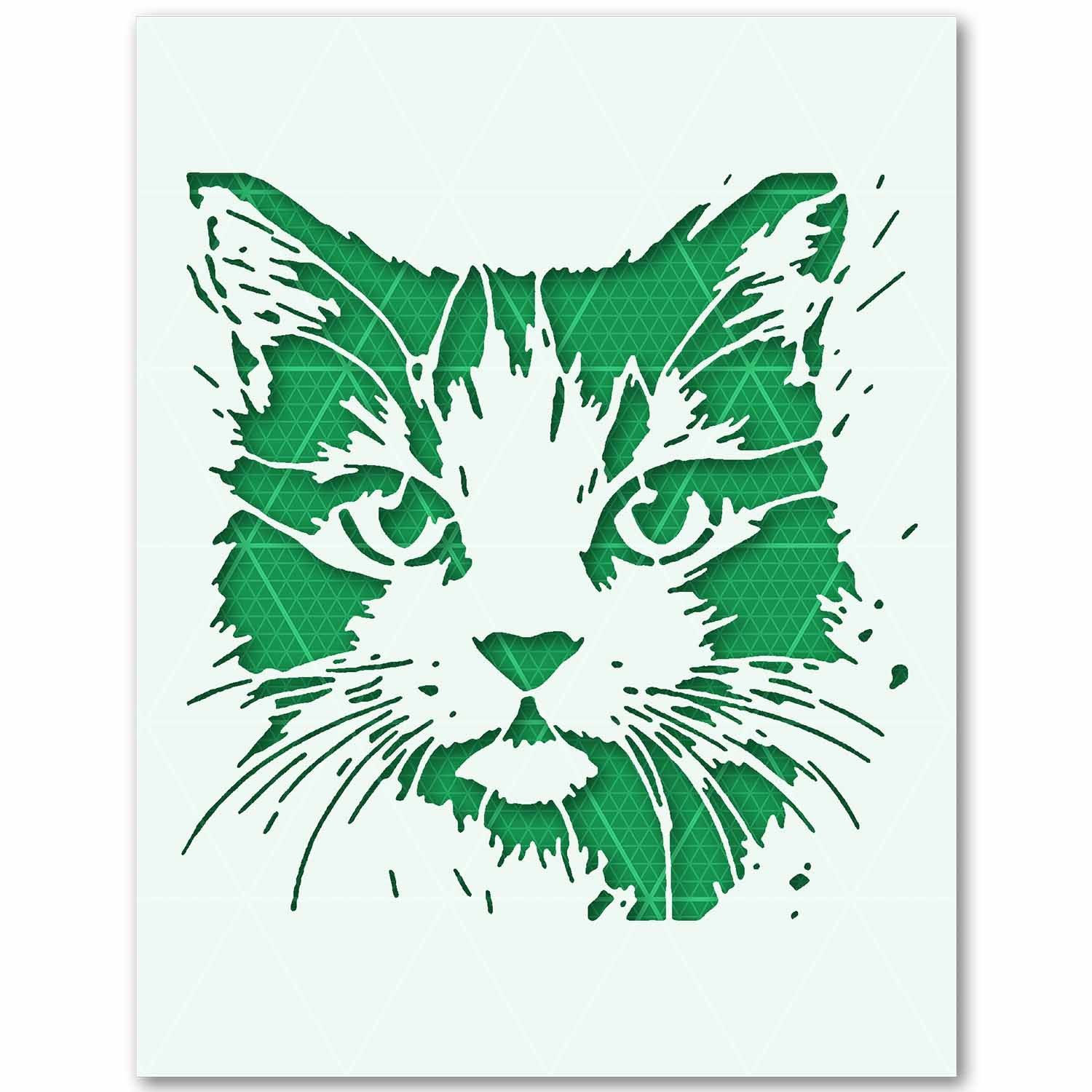 Cute Cat Portrait Stencil – Paint Splash Animal 10 Mil Mylar Template