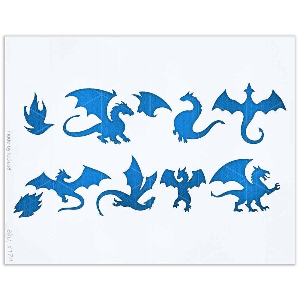 Dragon Stencil Set - Flying Dragon Silhouette 10 Mil Mylar Template